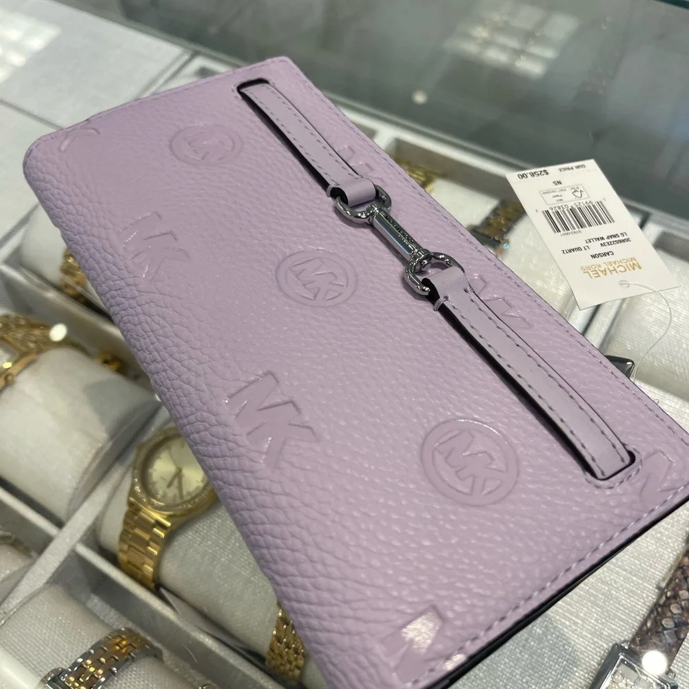 MICHAEL KORS Carson Large Logo Debossed Snap Wallet Light Quartz NWT